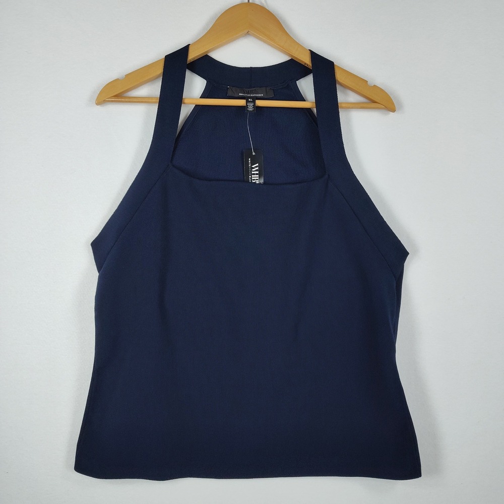 White House Black Market Navy Blue Sweater Halter Top 570384195 XL NWT